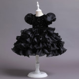 Girls Dress Princess Dress Puff Sleeve Sequins Puff Mesh Skirt Children's Day Dance Costume