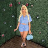 Ladies Short Sleeve Shirt Set Elastic Pocket Shorts Two-Piece Set