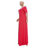 Women's Casual Pretty Color Short Sleeve Maxi Dress
