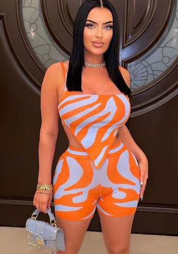 Sexy Women's Camisole Zebra Print Positioning Print 2-Piece Set