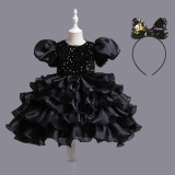 Girls Dress Princess Dress Puff Sleeve Sequins Puff Mesh Skirt Children's Day Dance Costume