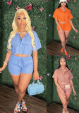 Ladies Short Sleeve Shirt Set Elastic Pocket Shorts Two-Piece Set