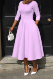 Ladies Spring Solid Color U-Neck Pocket Swing Dress