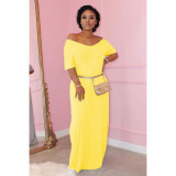 Women's Casual Pretty Color Short Sleeve Maxi Dress