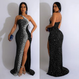 Women's Fashion Solid Color Beaded Sequin Sleeveless Maxi Dress