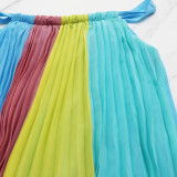 Women Sleeveless Backless Loose Pleated Dress