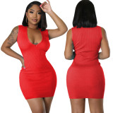 Women Sexy Solid U Collar Dress