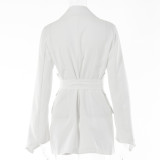WomenCasual Solid Long Sleeve Lace-Up Belted Blazer