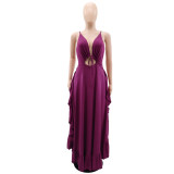 Women Sexy Backless Ruffled Slip Dress