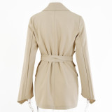 WomenCasual Solid Long Sleeve Lace-Up Belted Blazer