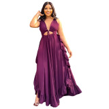 Women Sexy Backless Ruffled Slip Dress