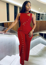 Women Summer Sleeveless Slit Loose Jumpsuit Women Summer Sleeveless Slit Loose Jumpsuit