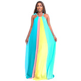 Women Sleeveless Backless Loose Pleated Dress