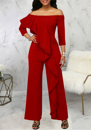 Women Sexy Off Shoulder Ruffle Jumpsuit