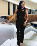 Women Summer Sleeveless Slit Loose Jumpsuit