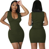 Women Sexy Solid U Collar Dress