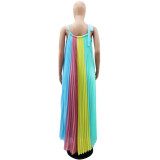 Women Sleeveless Backless Loose Pleated Dress