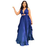 Women Sexy Backless Ruffled Slip Dress