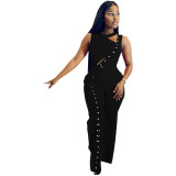 Women Summer Sleeveless Slit Loose Jumpsuit