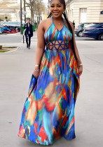 Women Print Cutout Halter Neck Lace-Up Slit Dress Women Print Cutout Halter Neck Lace-Up Slit Dress