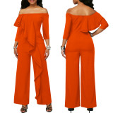 Women Sexy Off Shoulder Ruffle Jumpsuit