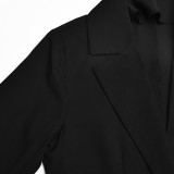 WomenCasual Solid Long Sleeve Lace-Up Belted Blazer