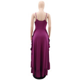 Women Sexy Backless Ruffled Slip Dress