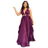 Women Sexy Backless Ruffled Slip Dress