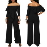 Women Sexy Off Shoulder Ruffle Jumpsuit