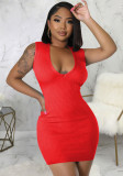 Women Sexy Solid U Collar Dress