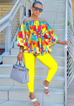 Plus Size Women Sexy Print Lace-Up Off Shoulder Two-Piece Set Plus Size Women Sexy Print Lace-Up Off Shoulder Two-Piece Set