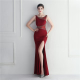 Beaded Mesh See-Through Bridesmaids Dinner Formal Long Evening Gown