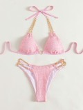 Bikini Sexy Chain Swimsuit Summer Lace-Up Low Back Two Pieces Set