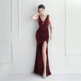 Iridescent Sequins Prom Party Long Dress Evening Gown