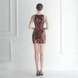 floral sequin beading short mini dress