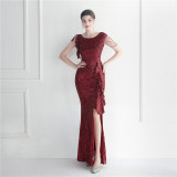 Ruffle Beading Gala Dinner Show Long Sequined Dress