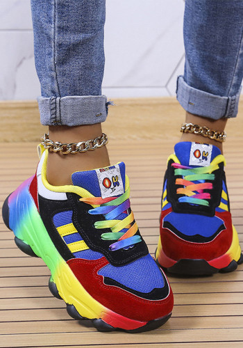 Plus Size Women's Spring and Autumn Thick-soled Multi-Color Front Lace Up Sports Style Women's Shoes