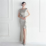 Ruffle Beading Gala Dinner Show Long Sequined Dress