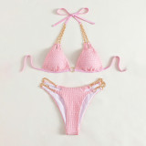Bikini Sexy Chain Swimsuit Summer Lace-Up Low Back Two Pieces Set