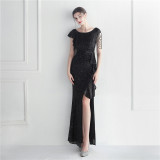 Ruffle Beading Gala Dinner Show Long Sequined Dress