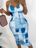 cute print batch printing mesh dress