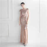 Ruffle Beading Gala Dinner Show Long Sequined Dress