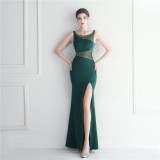 Beaded Mesh See-Through Bridesmaids Dinner Formal Long Evening Gown