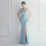 Beaded Mesh See-Through Bridesmaids Dinner Formal Long Evening Gown