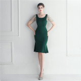 Short beaded bridesmaid exhibition etiquette short dress