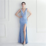 Iridescent Sequins Prom Party Long Dress Evening Gown