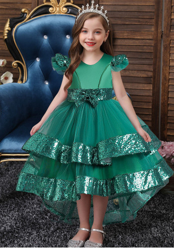 Children's Princess Dress Bow Knot Tutu Skirt One Year Dress Girls Wedding Dress Catwalk Piano Trailing Costume