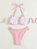 Bikini Sexy Chain Swimsuit Summer Lace-Up Low Back Two Pieces Set