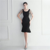 Short beaded bridesmaid exhibition etiquette short dress