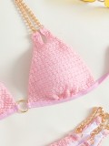 Bikini Sexy Chain Swimsuit Summer Lace-Up Low Back Two Pieces Set
